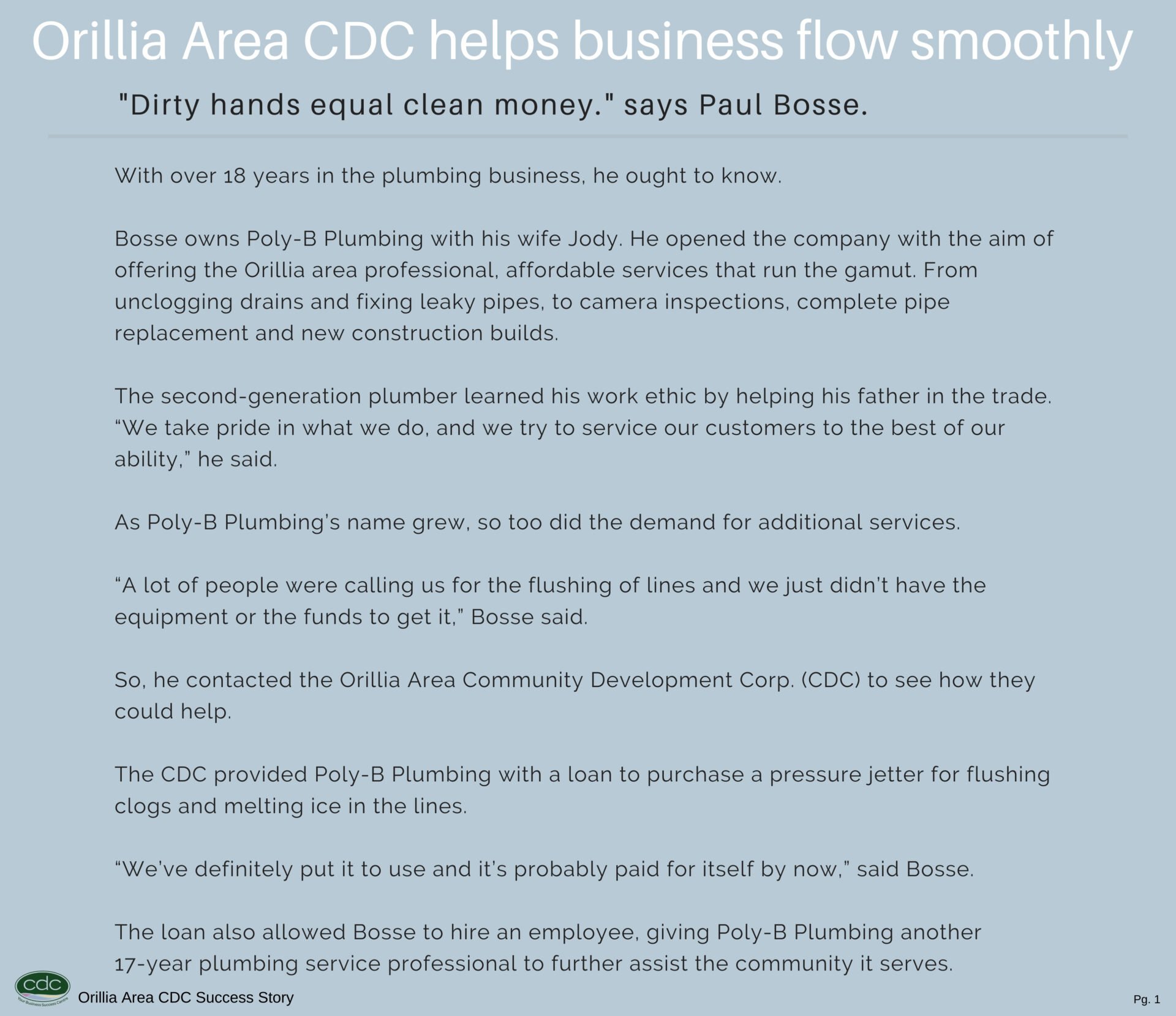 Poly B Page1 - Orillia Area CDC helps business flow smoothly